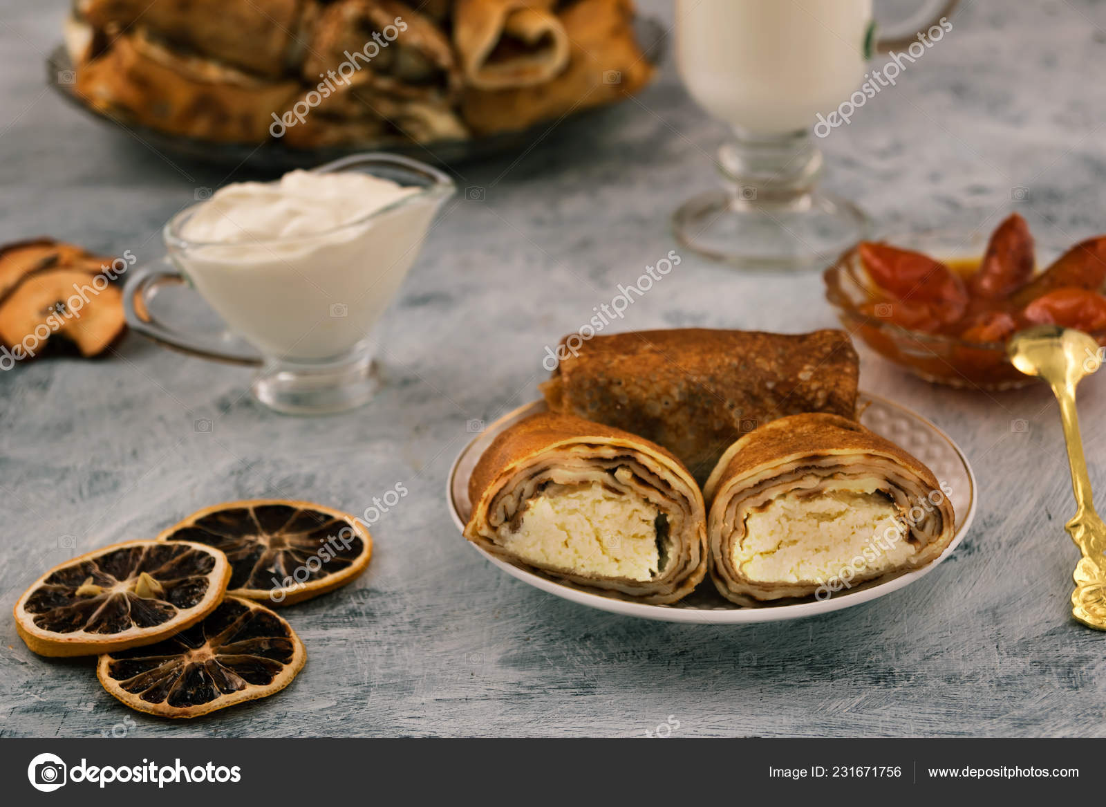 Cut Pancake Stuffed Cottage Cheese Delicious Nutritious Breakfast