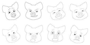 Birtakım duygular domuzlar. Duygusal ifade ile domuz yavrusu. Vektör. Tasarım şablonu.