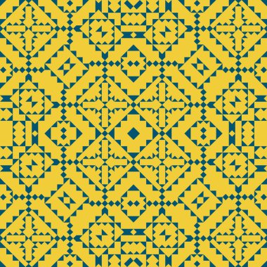 Dikişsiz desen sarı bir arka plan üzerinde mavi üçgen. Vektör soyut resim kumaş, kağıt, çini üzerine basım için.
