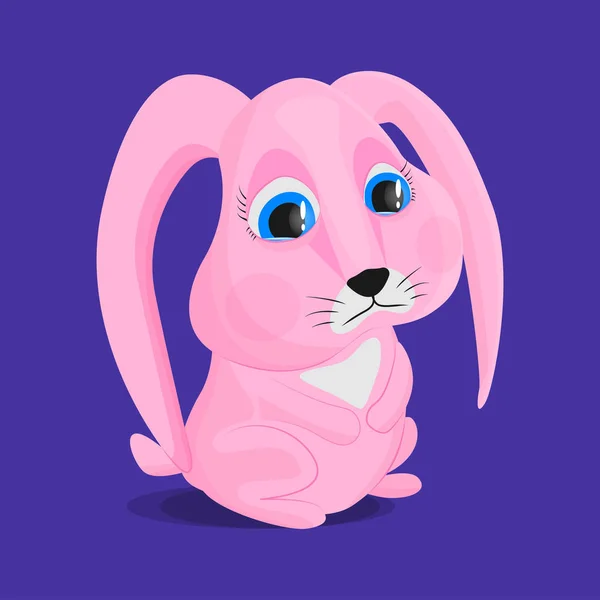 Rosa kanin på blå bakgrund med tårar i ögonen. Vektor bild av en sorglig kanin. Begreppet sorg, sorg, förbittring. Hare på påsk utan gåva. — Stock vektor