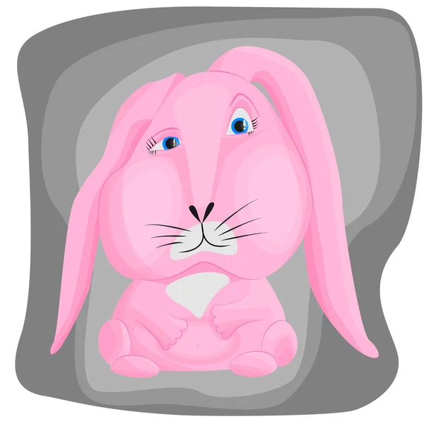 Vektor bild av en rosa kanin på en grå bakgrund. Platt stil. Design för tryck, tyg, tapeter, kläder. — Stock vektor