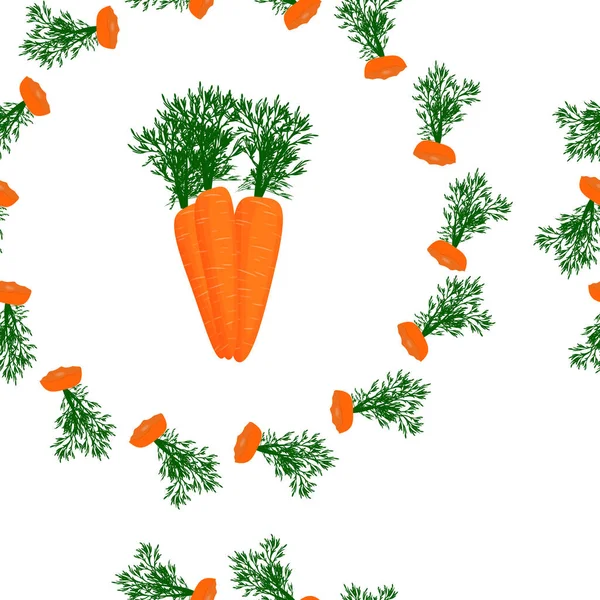 向量样式与一个大胡萝卜在圈子从被吃的果子的残余 用于织物 平面风格墙纸设计的具有圆形元素的无缝图案 — 图库矢量图片