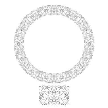 Dikişsiz fırça desenine ait bir çelenk. Dekoratif süs için vektör soyut desen, kartvizit dekorasyon, kartpostal, davetiyeler. Beyaz arka plan üzerinde yalıtılmış Siyah çizim.