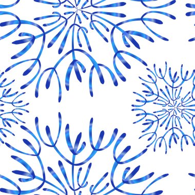 El çizim tarzında kar taneleri ile Dikişsiz vektör deseni. Beyaz bir arka planda gradyan ile kar mavisi. Kış, yeni yıl, Noel tasarım temaları için. Baskı kartları, davetiyeler, kartvizitler.