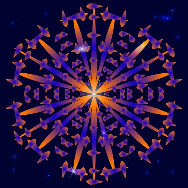 Оригинальный Векторный Снежинка Фиолетового Золотого Цвета Против Темно Синего Неба — стоковый вектор