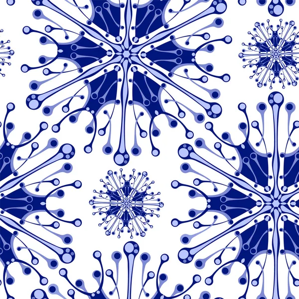 Seamless Vector Pattern Theme Winter Cold Blue Snowflakes Fabric Design — Stock Vector