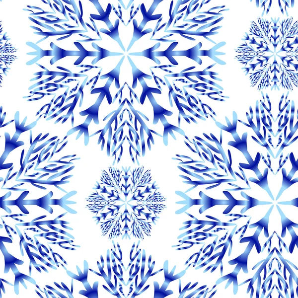 Безшовний Векторний Візерунок Блакитними Сніжинками Стилі Ручного Малювання Тканини Обгорткового — стоковий вектор