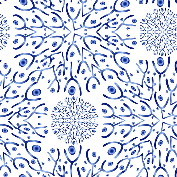 Seamless Vector Pattern Stylized Snowflakes Blue Gradient Shading Printing Fabric — Stock Vector