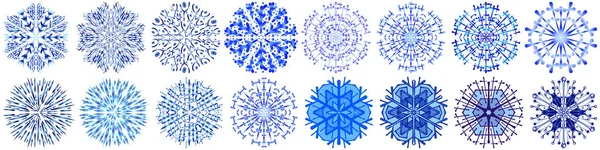 Zestaw Wektorowych Płatków Śniegu Kolorze Niebieskim Cieniowaniem Gradientowym Białym Tle — Wektor stockowy