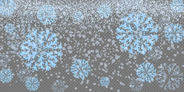 Падающие Снежинки Светло Голубого Цвета Прозрачном Фоне Зимний Снежный Фон — стоковый вектор