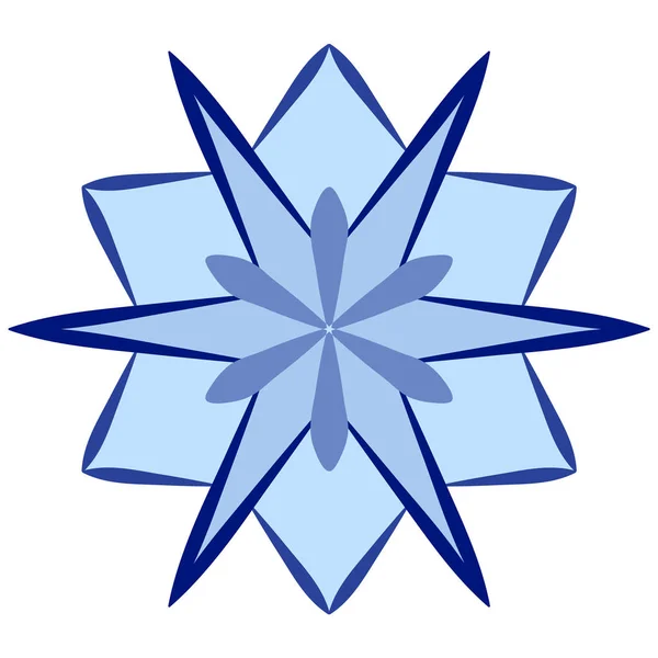 Blaue Schneeflocke Flachen Stil Auf Weißem Hintergrund Schnee Ikone Für — Stockvektor
