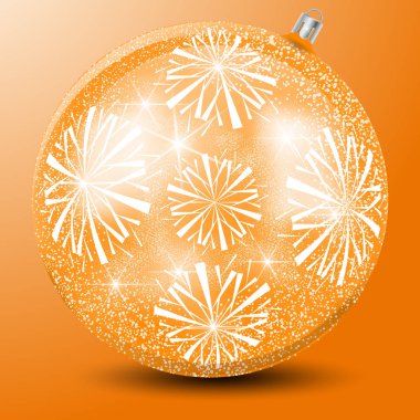 Büyük kar taneleri, bir kar fırtınası, parlak vurgular ve yıldız bir desen ile büyük bir cam top. Bir noel topu gerçekçi vektör görüntü bir festival yeni yıl tasarımı oluşturmak için.