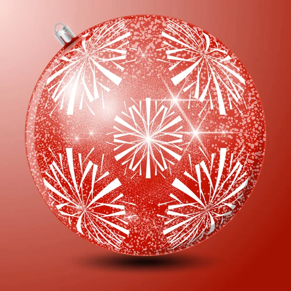 Boule Verre Rouge Pour Sapin Noël Avec Motif Grands Flocons — Image vectorielle