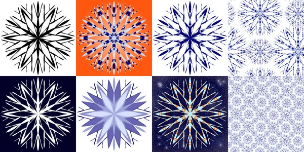 Large Snowflake Style Hand Drawing Options Use Black White Color — Stock Vector