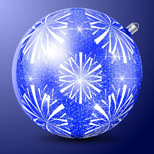 Векторное Изображение Большого Синего Стеклянного Шара Снежным Узором Реалистичный Образ — стоковый вектор