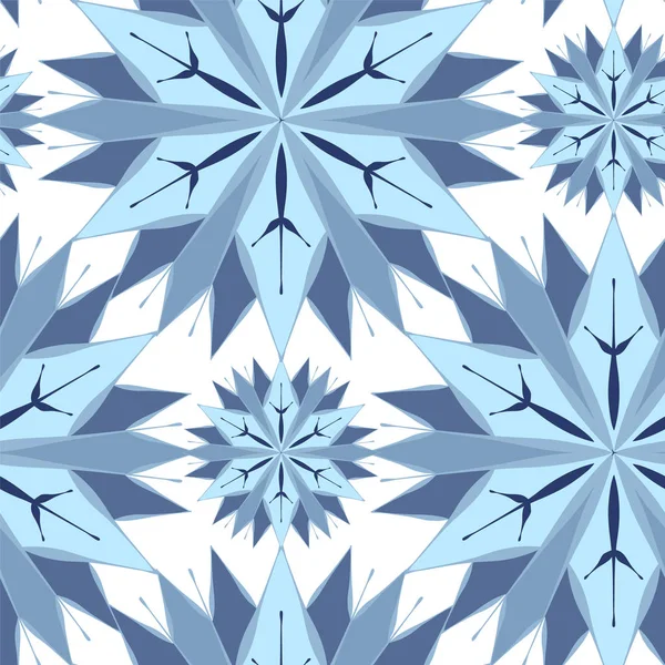 Безшовний Векторний Візерунок Блакитними Сніжинками Плоскому Стилі Різних Форм Створення — стоковий вектор