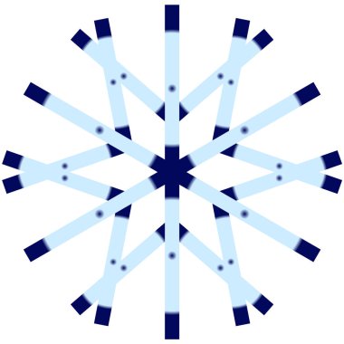 Beyaz arka plan üzerinde geometrik mavi kar tanesi. Kar simgesi, kış temaları tasarımı için logo. Degrade dolgulu stilize kar tanesi.