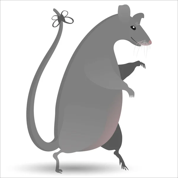 Rat Gentil Joyeux Avec Arc Sur Queue Sur Ses Pattes — Image vectorielle