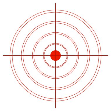 Beyaz arka plan üzerinde bir artı işareti ile kırmızı daireler hedef. Okçuluk veya tüfek için görüş. Atışı hedefle. Çizgilerin stilinde vektör çizimi.