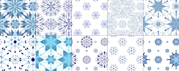 Seamless Vector Patterns Blue Snowflakes Set Patterns Design Winter Themes — Stock Vector