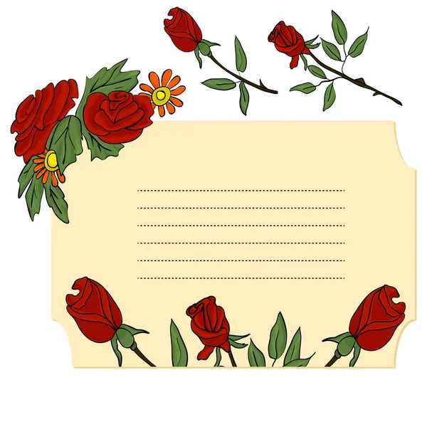 Tarjeta Felicitación Para San Valentín Con Rosas Rojas Flores Vectoriales — Archivo Imágenes Vectoriales