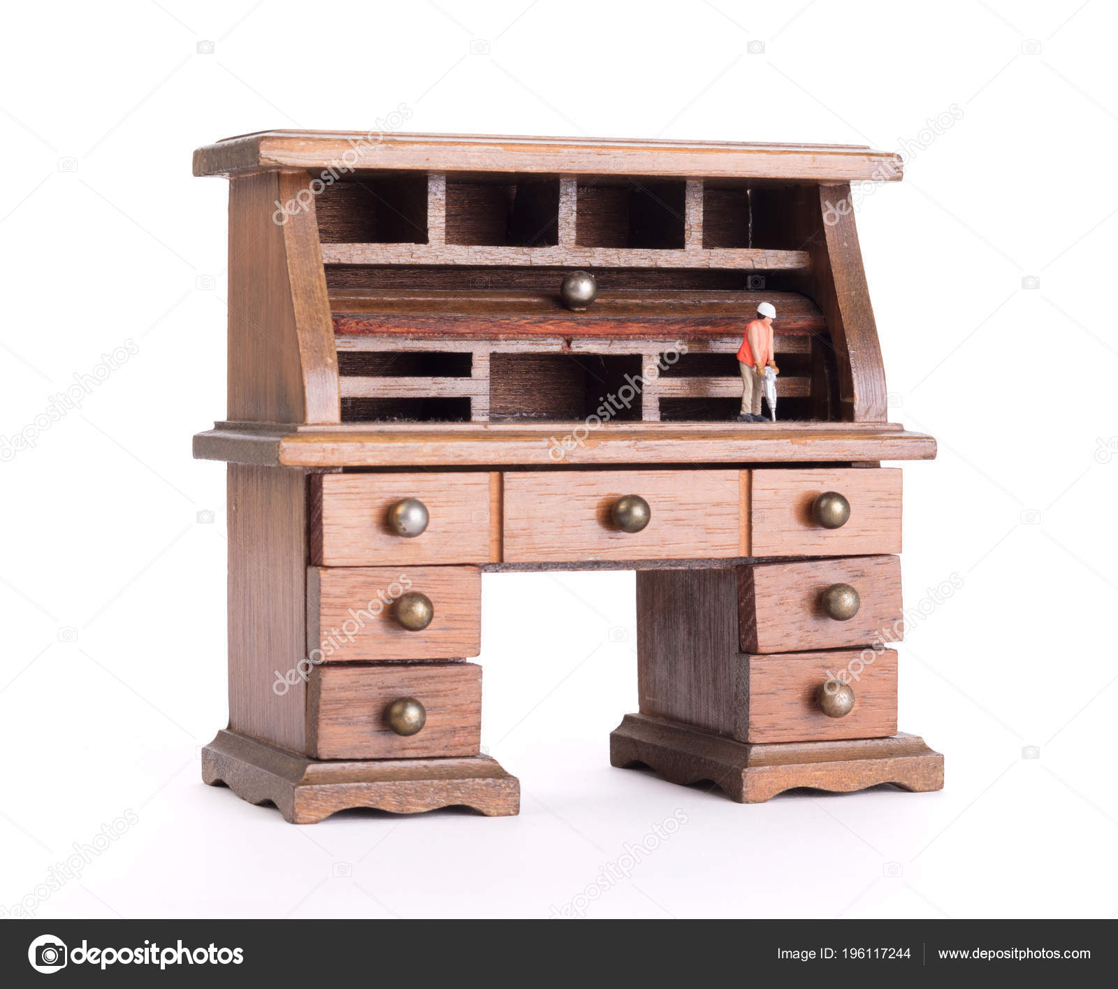 Small Vintage Desk Man Drill Isolated White Stock Photo