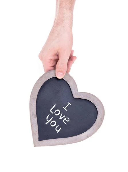 Adult Holding Heart Shaped Chalkboard Isolated White — Stock Photo, Image