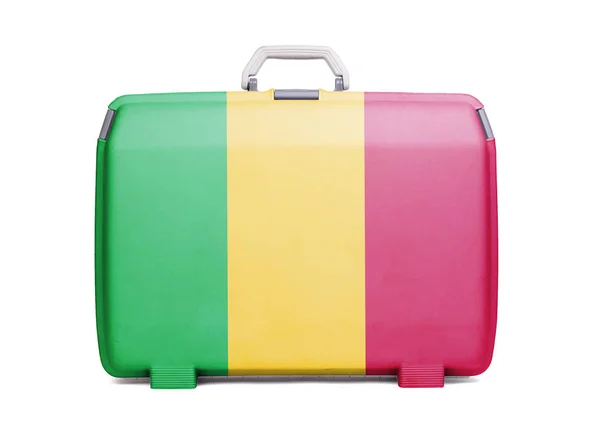 Используется Пластиковый Чемодан Пятнами Царапинами Отпечатанный Флагом Мали — стоковое фото