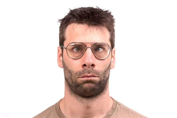 Głupkowaty Człowiek Okularami Białym Tle — Zdjęcie stockowe
