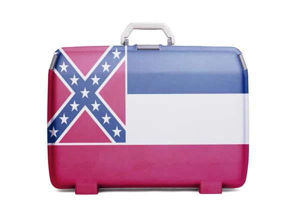 Maleta Plástico Usada Con Manchas Arañazos Impresa Con Bandera Mississippi — Foto de Stock