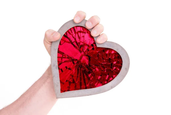 Adulto Segurando Coração Cheio Grande Rubi Vermelho Isolado Branco — Fotografia de Stock
