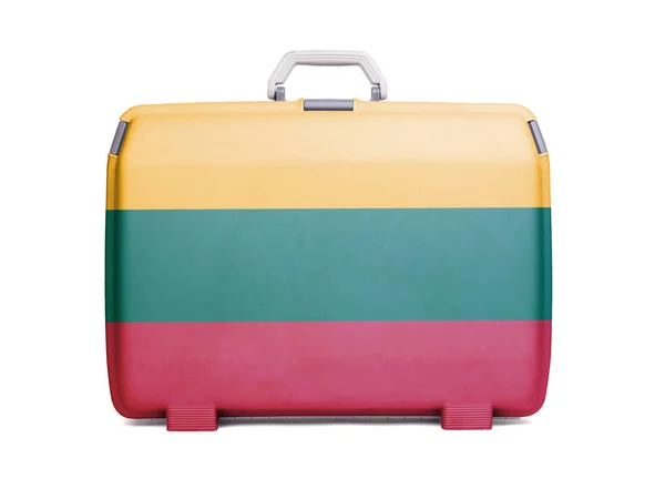 使用塑料手提箱污渍和划痕 印有国旗 立陶宛 — 图库照片