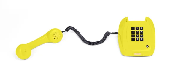 Telefone Amarelo Vintage Com Fundo Branco — Fotografia de Stock