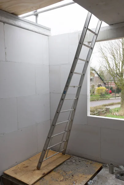 Bouwterrein Met Huis Onder Bouw Trap Naar Eerste Verdieping Nederland — Stockfoto