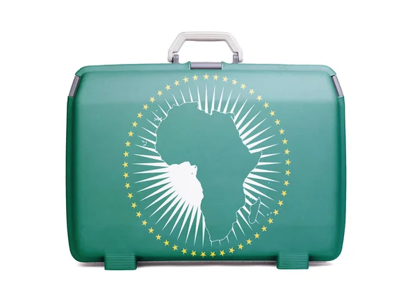 Used Plastic Suitcase Stains Scratches Printed Flag African Union — Stock Photo, Image