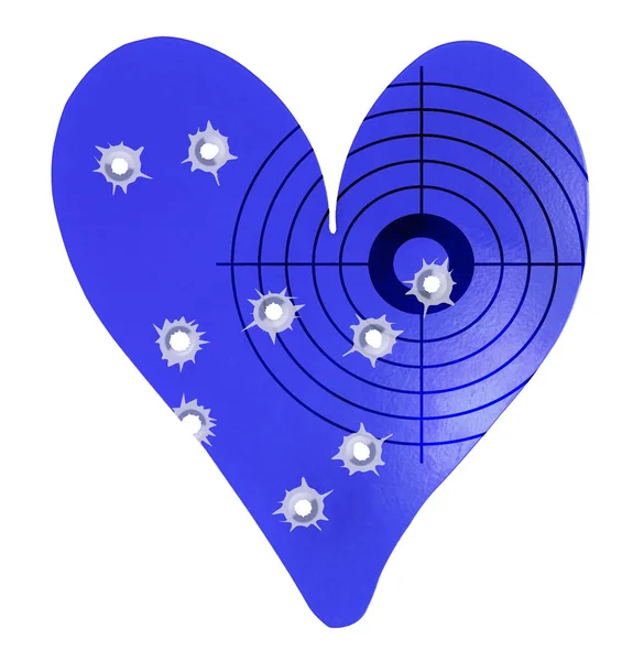 Bulletholes Metal Heart Shaped Target Hunting Love — Stock Photo, Image