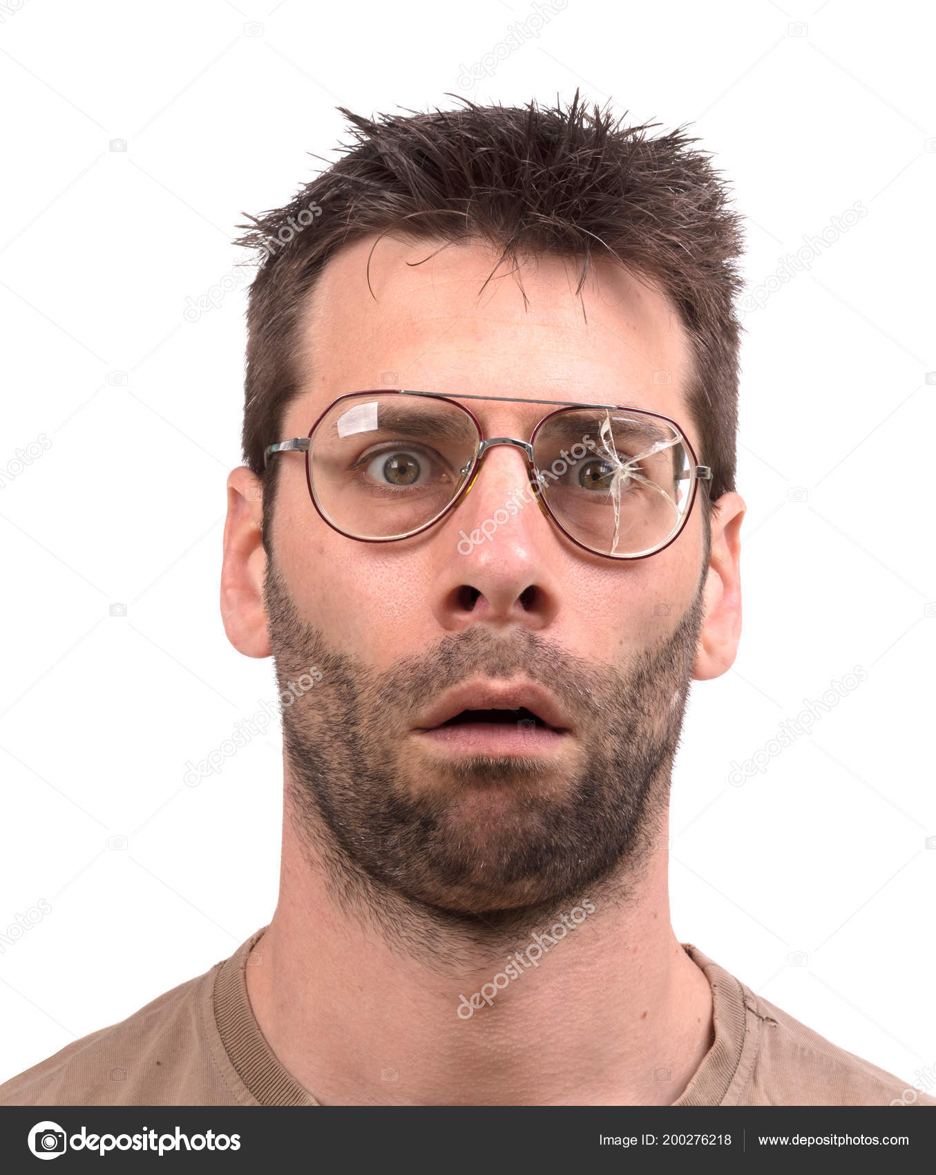 Goofy Man Broken Vintage Glasses Isolated White Stock Photo by