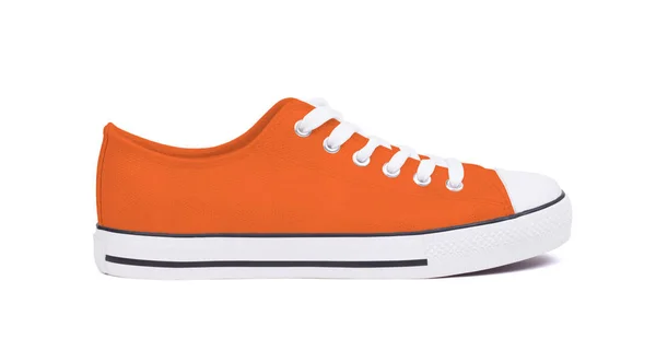 Nieuwe Schoen Sneaker Geïsoleerd Een Witte Achtergrond Oranje — Stockfoto