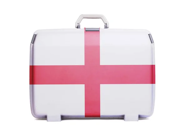 Used Plastic Suitcase Stains Scratches Printed Flag England — Stock Photo, Image