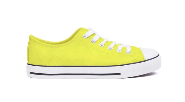 Nuova Scarpa Sneaker Isolata Fondo Bianco Giallo — Foto Stock