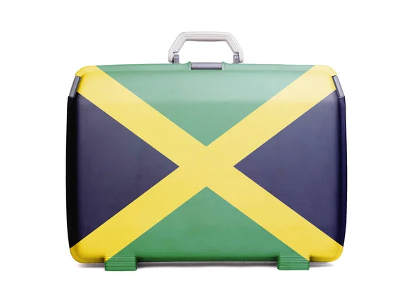 Mala Plástico Usada Com Manchas Arranhões Impressa Com Bandeira Jamaica — Fotografia de Stock