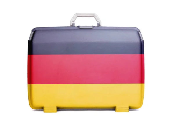 Gebrauchter Kunststoffkoffer Mit Flecken Und Kratzern Bedruckt Mit Fahne Deutschland — Stockfoto