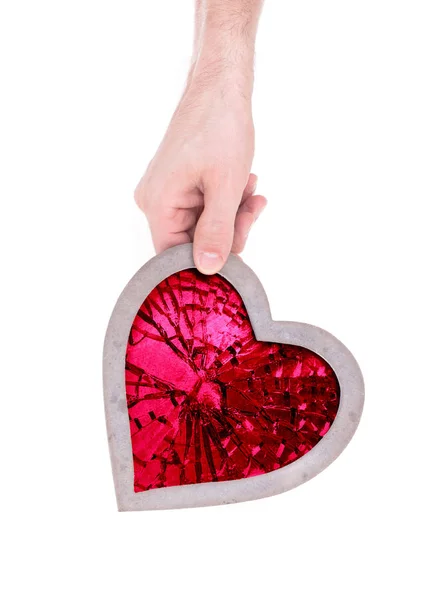 Erwachsene Halten Herz Mit Einem Großen Roten Rubin Gefüllt Isoliert — Stockfoto