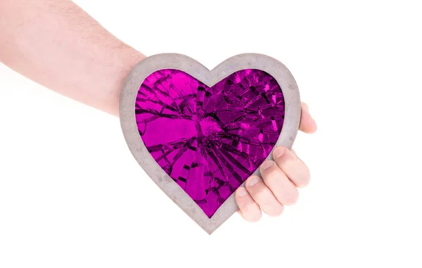 Adult Holding Heart Filled Large Purple Ruby Isolated White — Stock Photo, Image