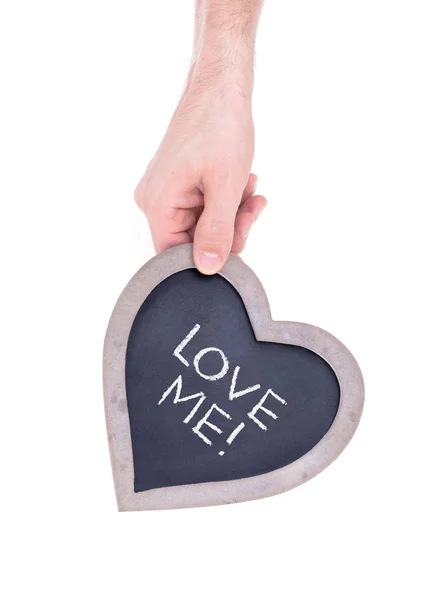 Adult Holding Heart Shaped Chalkboard Isolated White — Stock Photo, Image