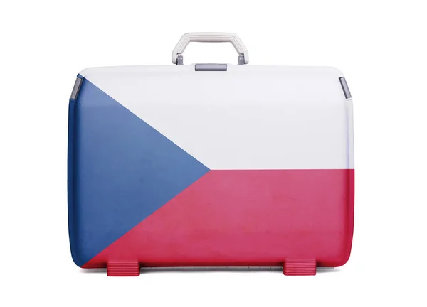 Χρησιμοποιείται Πλαστική Βαλίτσα Λεκέδων Και Των Γρατσουνιών Τυπωμένο Σημαία Τσεχία — Φωτογραφία Αρχείου