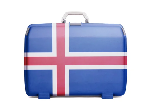 Maleta Plástico Usada Con Manchas Arañazos Impresa Con Bandera Islandia — Foto de Stock