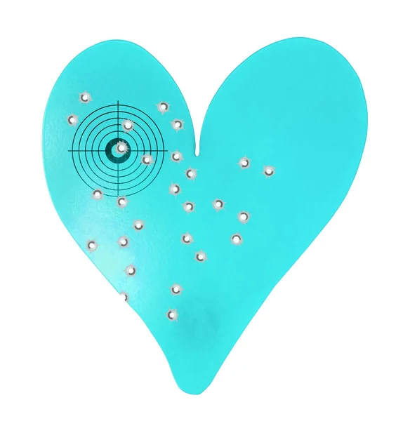 Bulletholes Metal Heart Shaped Target Hunting Love — Stock Photo, Image