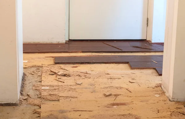 Bir evde bir katı ahşap zemin kesiliyor