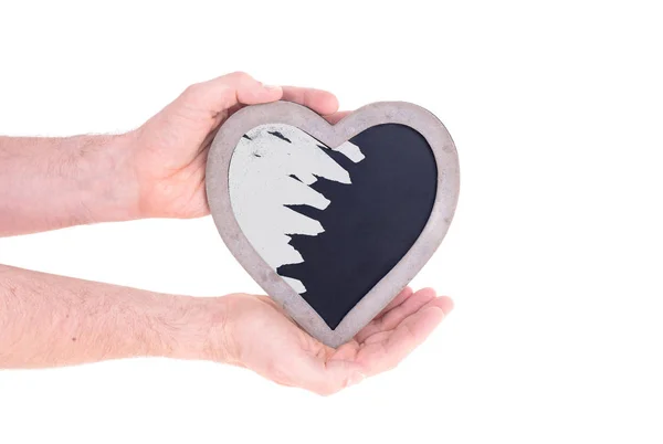 Adult Holding Heart Shaped Chalkboard Isolated White — Stock Photo, Image